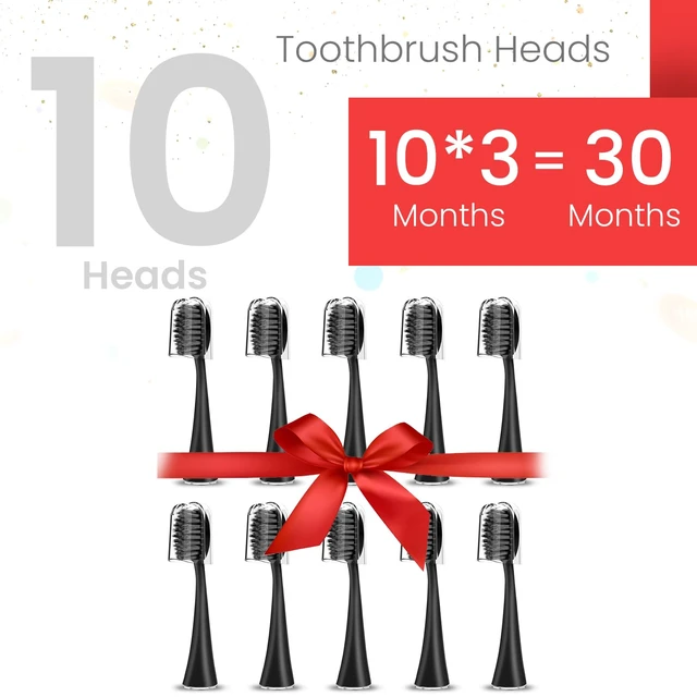 Alt view image 2 of 7 - Replacement Toothbrush Heads for Burst Sonic Toothbrush with Dust Cover Caps, Charcoal Soft Bristles, Black, Pack of 10