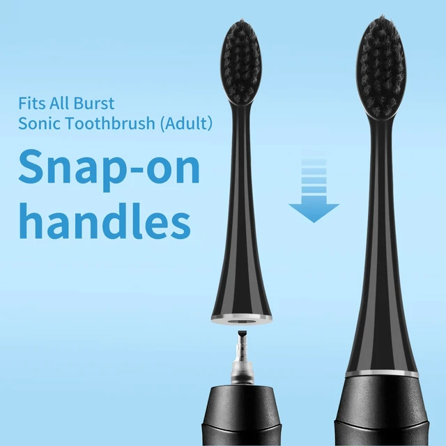 Alt view image 5 of 7 - Replacement Toothbrush Heads for Burst Sonic Toothbrush with Dust Cover Caps, Charcoal Soft Bristles, Black, Pack of 10