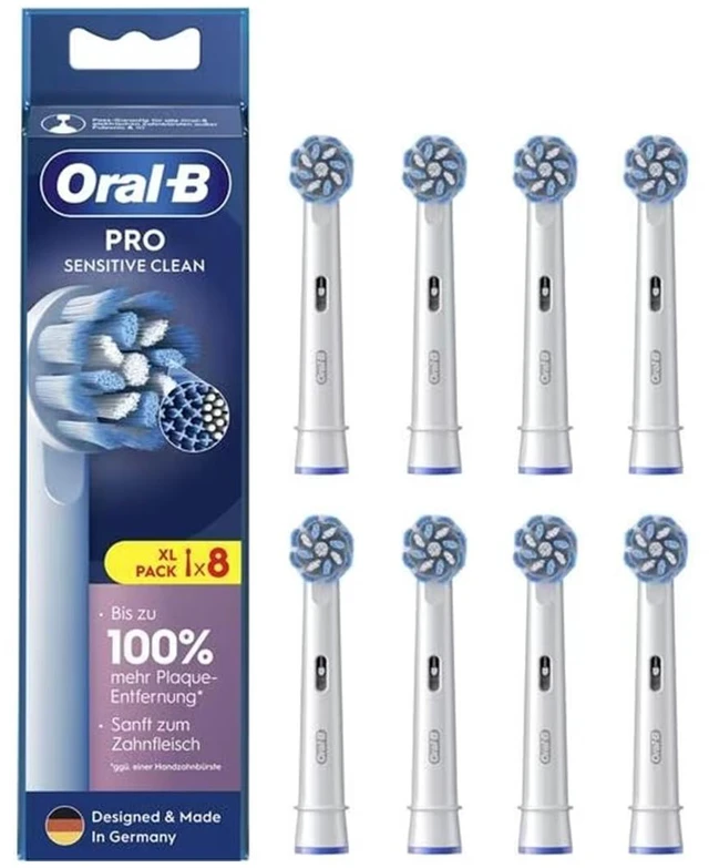 Main image of Sensitive Clean - Original Replacement Toothbrush Heads for Electric Toothbrush - Gentle Teeth Cleaning, Replacement Brushes with X-Shaped Bristles, Toothbrush Attachment, Made in Germany