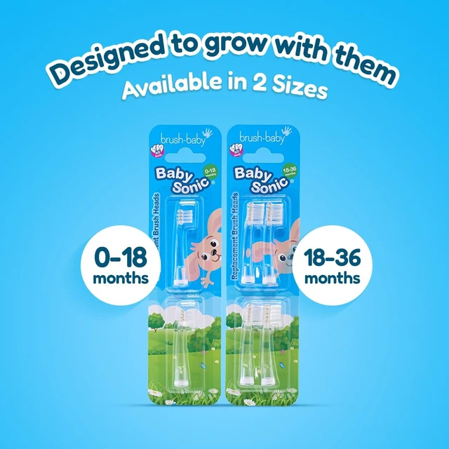Alt view image 7 of 7 - Replacement Heads for BabySonic Electric Toothbrush, 18-36 Months - Soft, Gentle Brush Heads for Baby Teeth & Gums - Toddler Toothbrush Head, BPA-Free, Toddler Oral Care - 4 Pack