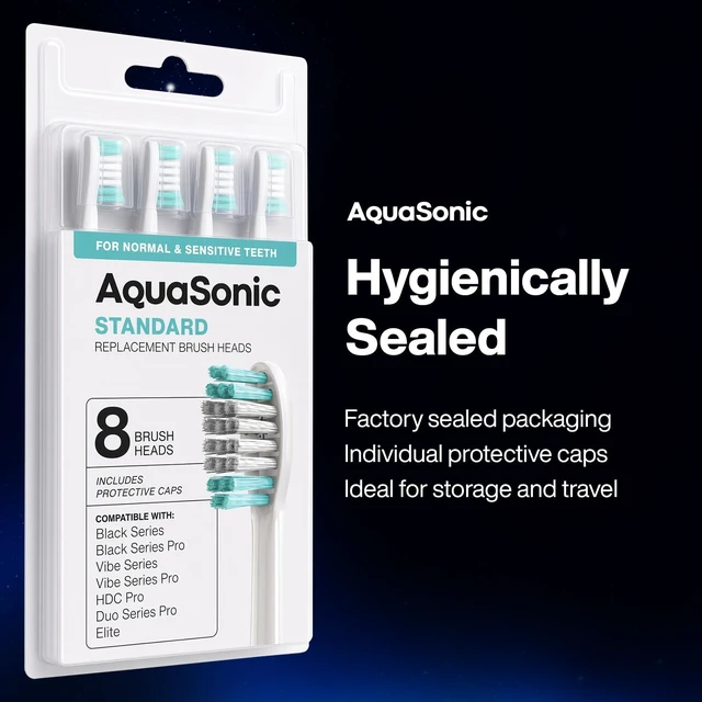 Alt view image 7 of 7 - Genuine Standard Replacement Brush Heads, White, 8 Pack | ADA Accepted, Protective Caps for Hygienic Storage, Normal & Sensitive Teeth, Compatible with Vibe Series & More