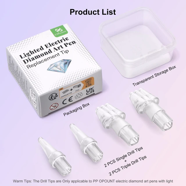 Alt view image 2 of 5 - Electric Diamond Painting Pen Replacement Tips, 4 PCS | 2 PCS Single Tips, 2 PCS Triple Tips, for Electric Diamond Painting Pen with Light