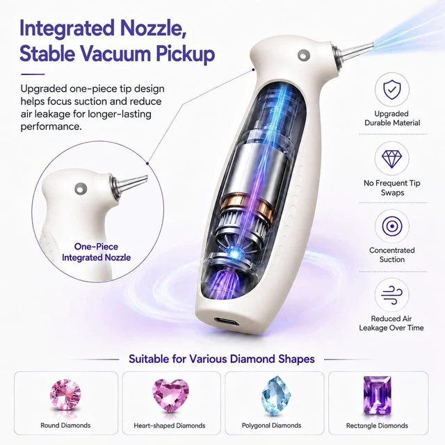 Alt view image 5 of 7 - Electric Diamond Painting Pen with Light, Cordless Vacuum Pickup | Ergonomic Palm Grip, Fixed Suction Tip, No Wax Needed, USB-C Rechargeable, 500mAh Battery for 5D Diamond Art