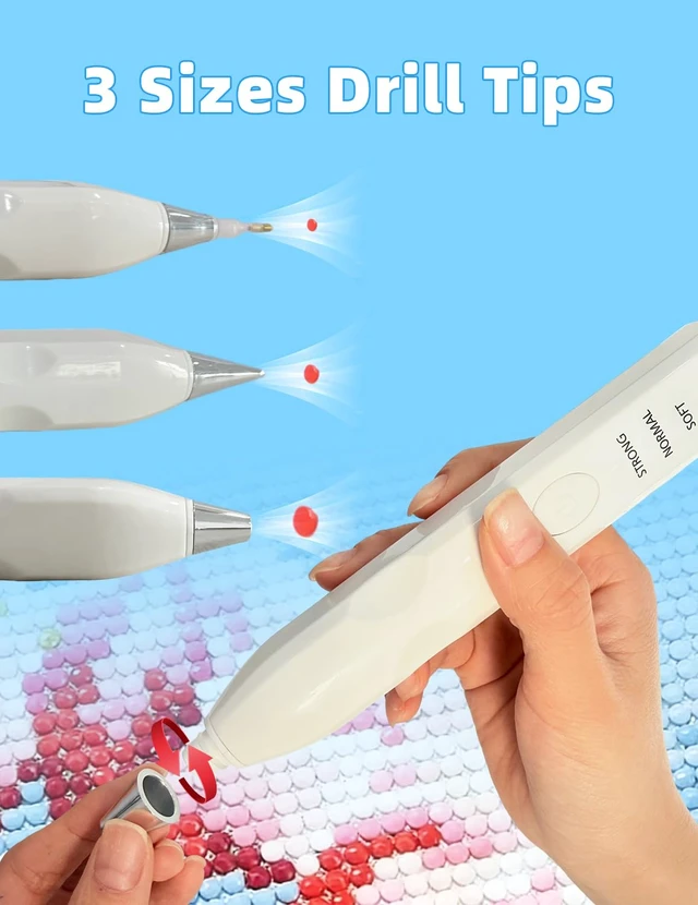 Alt view image 3 of 7 - Electric Diamond Painting Pen, Cordless & Rechargeable, White | Diamond Art Vacuum Pen with 6 Tips & 3 Suction Modes, No-Wax Design, Lightweight DIY Tool for Adults & Beginners