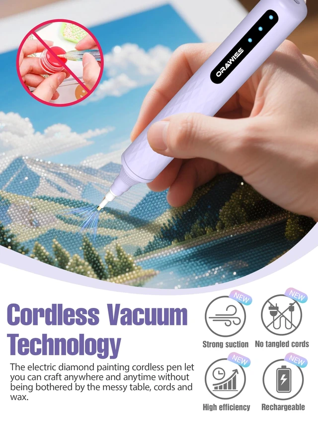 Alt view image 2 of 7 - Electric Diamond Painting Pen & Metal Tips, Diamond Art Vacuum Pen Cordless | Rechargeable & No-Wax Needed, 3 Suction level, Air Weight & Low-Noise, Gem Dimond Art Accessories and Tools