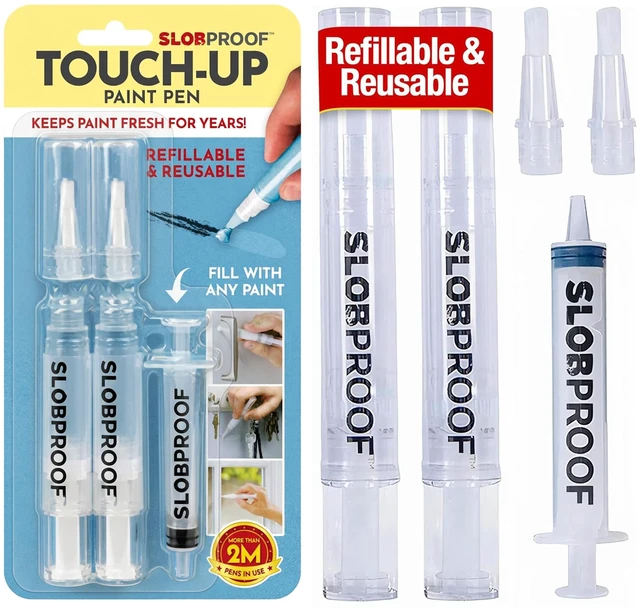 Main image of Refillable Touch-Up Paint Pen, Pack of 2 - Precision Brush Tip | Mess-Free Touch-Up Tool for Quickly Retouch Small Areas with Controlled Syringe Flow for Custom Color Filling