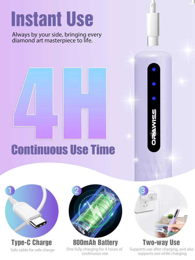 Alt view image 5 of 7 - Electric Diamond Painting Pen & Metal Tips, Diamond Art Vacuum Pen Cordless | Rechargeable & No-Wax Needed, 3 Suction level, Air Weight & Low-Noise, Gem Dimond Art Accessories and Tools