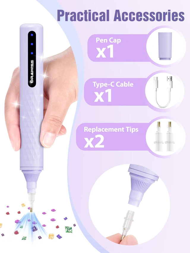 Alt view image 6 of 7 - Electric Diamond Painting Pen & Metal Tips, Diamond Art Vacuum Pen Cordless | Rechargeable & No-Wax Needed, 3 Suction level, Air Weight & Low-Noise, Gem Dimond Art Accessories and Tools
