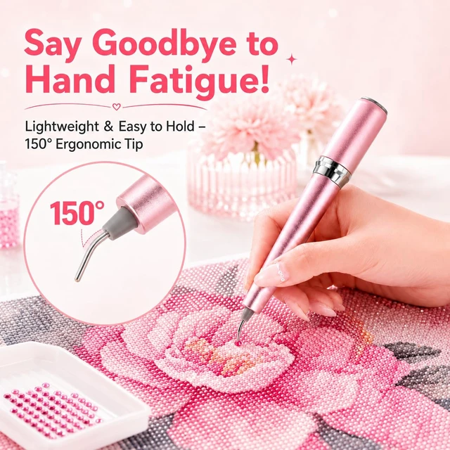 Alt view image 2 of 7 - Wireless Electric Diamond Art Pen, Vacuum Diamond Painting Pen No Wax Needed, 150° Ergonomic Tip, Quiet Lightweight & Rechargeable Diamond Art Accessories for Adults (Pink)