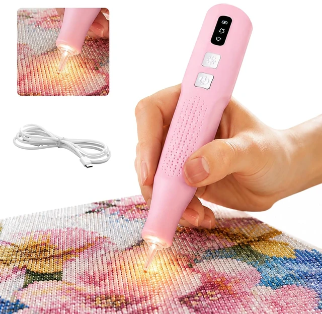 Main image of Electric Diamond Painting Pen with Light | Diamond Art Kits for Adults, Cordless, 2 Adjustable Suction Levels, Vacuum Diamond Art Pen with Ergonomic Grip (Pink)