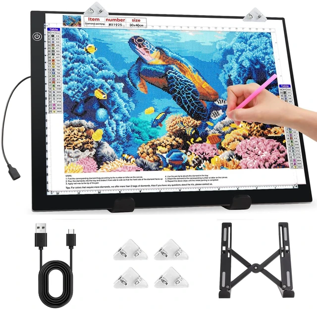 Main image of A3 Light Pad for Diamond Painting Kit,4800Lux Super Bright 5mm Ultra Thin Diamond Art Light Board with Stand and Clip,3 Levels Dimming Light Box for Artists,Drawing,Sketching,Animation
