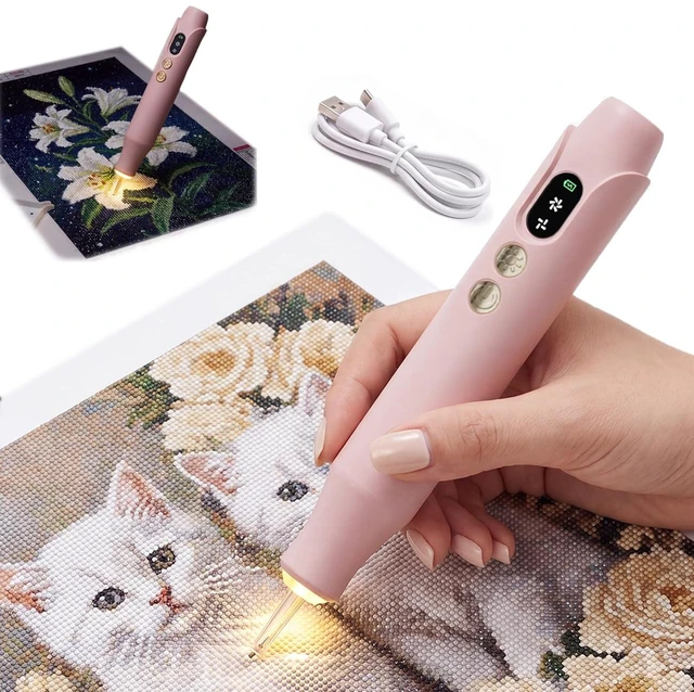 Main image of Electric Diamond Painting Pen with Light, Rechargeable Electric Diamond Painting Pen with Light, Cordless & Quiet Vacuum Diamond Art Pen, No Wax Needed, Diamond Art Tools for Adults, Pink