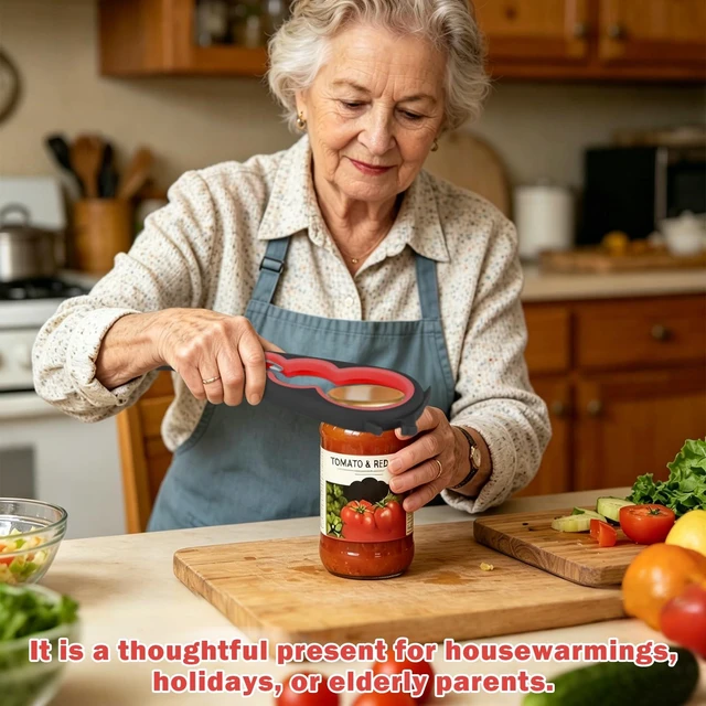 Alt view image 6 of 7 - Jar Opener Set for Seniors, Arthritis, Weak Hands (Red&Black) | 6-in-1 Adjustable Jar Opener Can Opener, 4-in-1 Bottle Opener Lid Opener & Rubber Jar Gripper, Multifunctional Kitchen Gadget