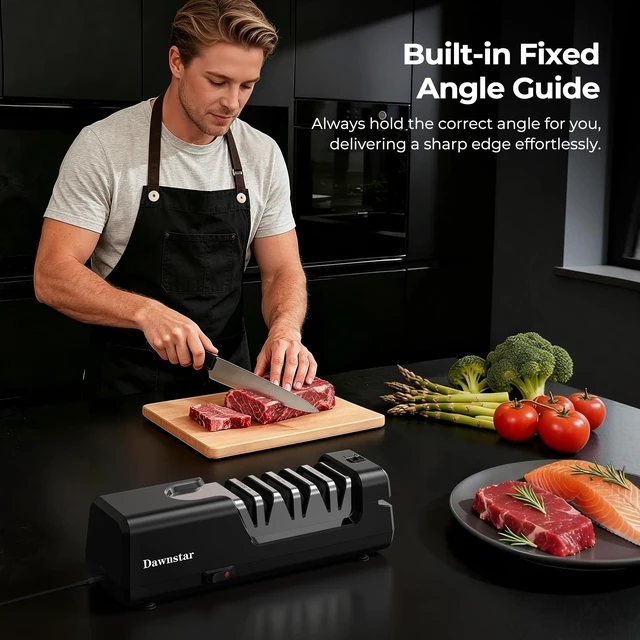 Alt view image 6 of 7 - Electric Knife Sharpener, 3-Stage Diamond Electric Knife Sharpener 20° for Kitchen Knives, Quick Repairing in 40 Seconds, with Special Port for Scissors & Metal Dust Collection Box, Black