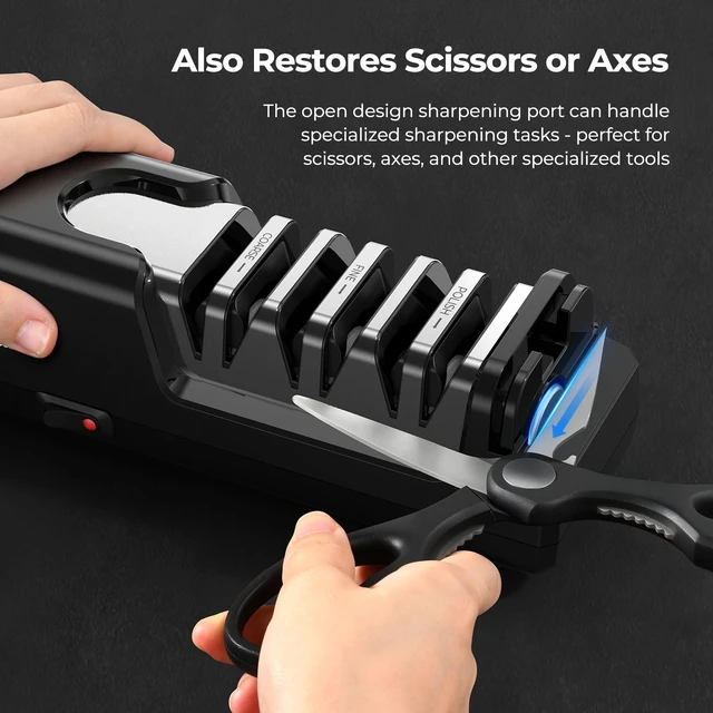 Alt view image 7 of 7 - Electric Knife Sharpener, 3-Stage Diamond Electric Knife Sharpener 20° for Kitchen Knives, Quick Repairing in 40 Seconds, with Special Port for Scissors & Metal Dust Collection Box, Black
