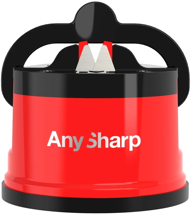 Main image of GLOBAL Easy to Use, Hands Free Knife Sharpener - Red | Sharpening Tool with PowerGrip Suction Base and 20-Deg Pre-set Angle - For All Knives: Chefs, Serrated, and Hardened Steel