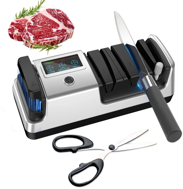 Main image of Upgrade 5-in-1 Electric Knife Sharpener, Professional 3-Stage with LCD Screen, 100% Diamond Abrasives, 3 Rotational Speed Adjustable, knife sharpener for Straight, Serrated, Meat Cleaver, Scissors