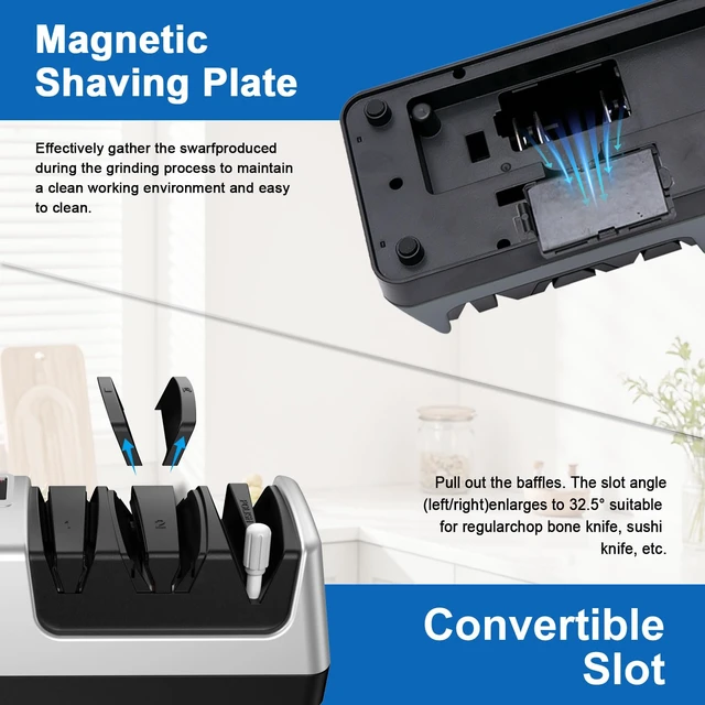 Alt view image 6 of 7 - Upgrade 5-in-1 Electric Knife Sharpener, Professional 3-Stage with LCD Screen, 100% Diamond Abrasives, 3 Rotational Speed Adjustable, knife sharpener for Straight, Serrated, Meat Cleaver, Scissors