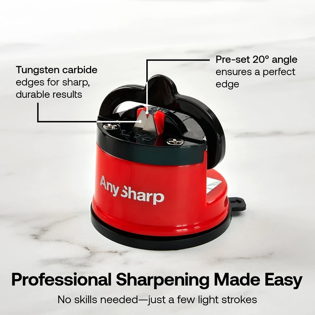 Alt view image 3 of 7 - GLOBAL Easy to Use, Hands Free Knife Sharpener - Red | Sharpening Tool with PowerGrip Suction Base and 20-Deg Pre-set Angle - For All Knives: Chefs, Serrated, and Hardened Steel