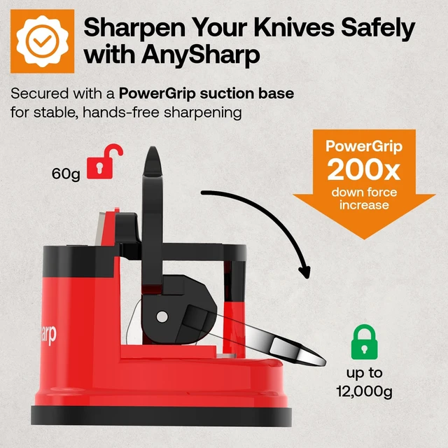 Alt view image 4 of 7 - GLOBAL Easy to Use, Hands Free Knife Sharpener - Red | Sharpening Tool with PowerGrip Suction Base and 20-Deg Pre-set Angle - For All Knives: Chefs, Serrated, and Hardened Steel