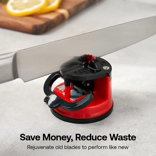 Alt view image 7 of 7 - GLOBAL Easy to Use, Hands Free Knife Sharpener - Red | Sharpening Tool with PowerGrip Suction Base and 20-Deg Pre-set Angle - For All Knives: Chefs, Serrated, and Hardened Steel