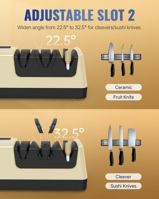 Alt view image 4 of 7 - Electric Knife Sharpener, 5-in-1 Scissor Sharpeners, 3 Rotational Speed Adjustable Electric Knife Sharpener for Straight/Serrated/Ceramic Knives, Scissors, Chef Knives, Axes, Gold G01KS06