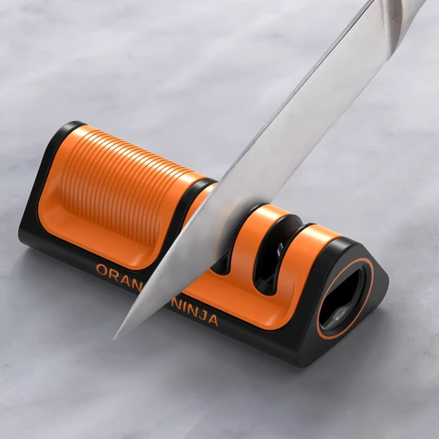 Alt view image 3 of 7 - Orange Ninja Mini Knife Sharpener - Coarse & Fine Small Knife Sharpener | Easy to Use Handheld Knife Sharpeners for Kitchen Knives, Pocket Knives with Bottle Opener & Fridge Attachment