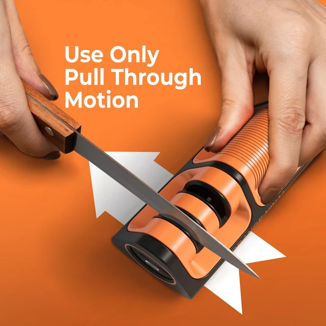 Alt view image 4 of 7 - Orange Ninja Mini Knife Sharpener - Coarse & Fine Small Knife Sharpener | Easy to Use Handheld Knife Sharpeners for Kitchen Knives, Pocket Knives with Bottle Opener & Fridge Attachment