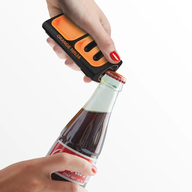 Alt view image 6 of 7 - Orange Ninja Mini Knife Sharpener - Coarse & Fine Small Knife Sharpener | Easy to Use Handheld Knife Sharpeners for Kitchen Knives, Pocket Knives with Bottle Opener & Fridge Attachment