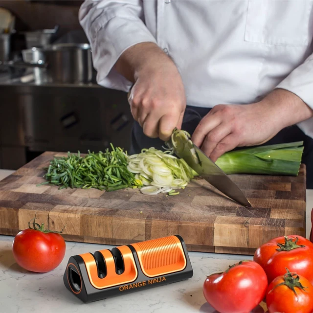Alt view image 7 of 7 - Orange Ninja Mini Knife Sharpener - Coarse & Fine Small Knife Sharpener | Easy to Use Handheld Knife Sharpeners for Kitchen Knives, Pocket Knives with Bottle Opener & Fridge Attachment