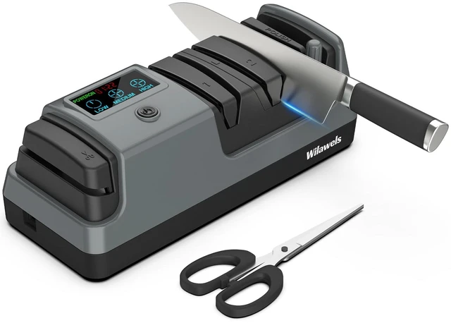 Main image of Electric Knife Sharpener, 5-in-1, 3 Rotational Speed Adjustable Electric Knife Sharpener for Straight/Serrated/Ceramic Knives, Scissors, Chef Knives, Axes, Gray H01KS06