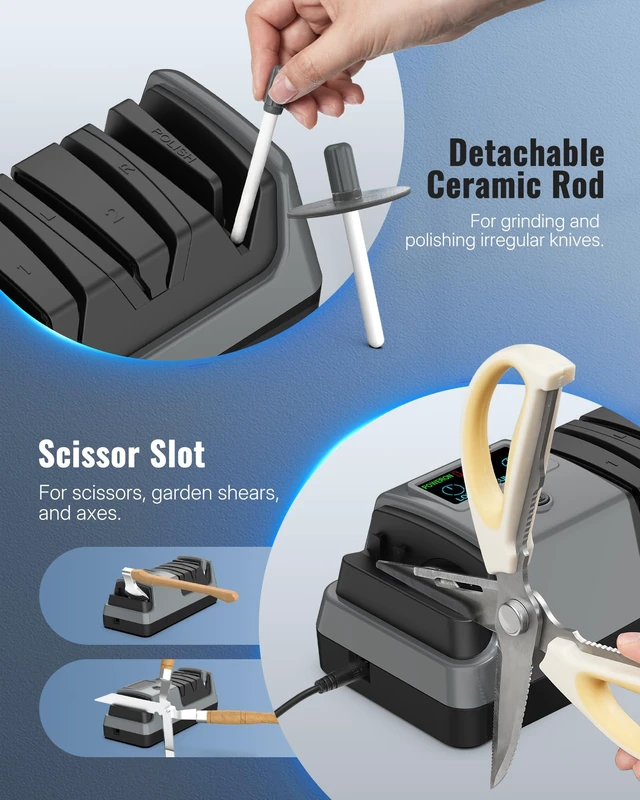 Alt view image 6 of 7 - Electric Knife Sharpener, 5-in-1, 3 Rotational Speed Adjustable Electric Knife Sharpener for Straight/Serrated/Ceramic Knives, Scissors, Chef Knives, Axes, Gray H01KS06