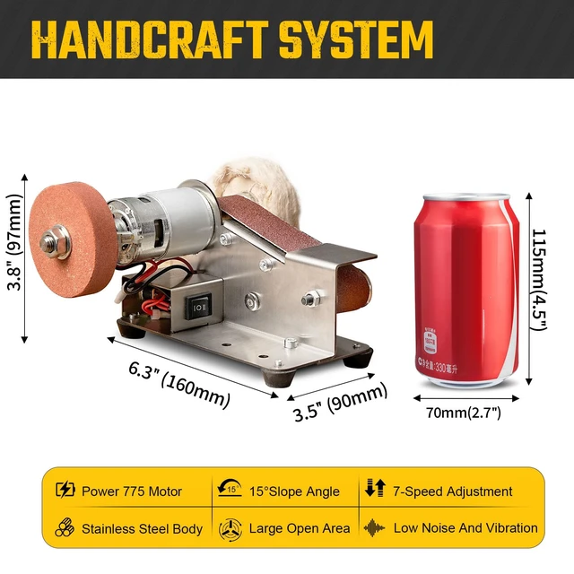Alt view image 2 of 6 - 3-in-1 Mini Belt Sander 7-Speed Knife Sharpener Bench Grinder | 15° Electric Knife Sharpener with Sanding Belts. Multi-purpose Buffer Polisher for Metal, Woodworking & DIY Handcrafts.