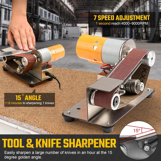 Alt view image 3 of 6 - 3-in-1 Mini Belt Sander 7-Speed Knife Sharpener Bench Grinder | 15° Electric Knife Sharpener with Sanding Belts. Multi-purpose Buffer Polisher for Metal, Woodworking & DIY Handcrafts.