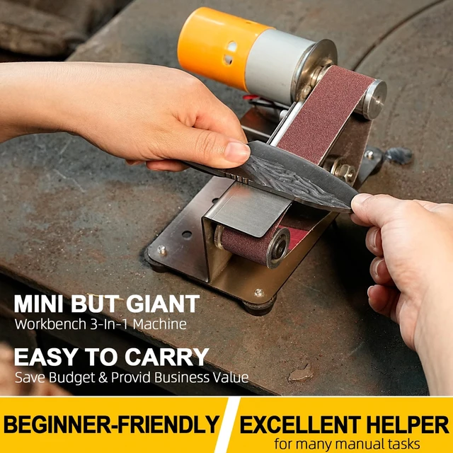 Alt view image 6 of 6 - 3-in-1 Mini Belt Sander 7-Speed Knife Sharpener Bench Grinder | 15° Electric Knife Sharpener with Sanding Belts. Multi-purpose Buffer Polisher for Metal, Woodworking & DIY Handcrafts.