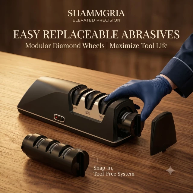 Alt view image 2 of 7 - 3-Stage Electric Knife Sharpener for Sharpening, Restore or Chef Knives | 100% 3M Diamond Wheels Consistent Results, Replaceable Abrasive, 3 in 1 Kitchen Knife Sharpener, effortless kitchen use