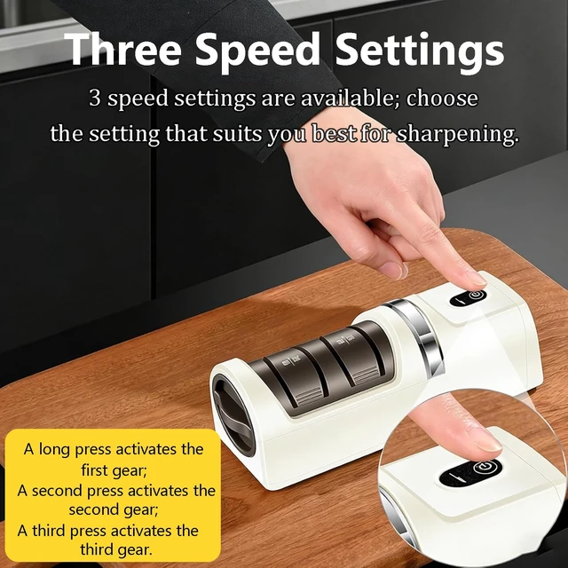 Alt view image 4 of 7 - Rechargeable Electric Knife Sharpener with 2-Stage Diamond Abrasives, Portable Home Use Knife Sharpener Electric for Kitchen, Fruit, Chef & All-Purpose Knives