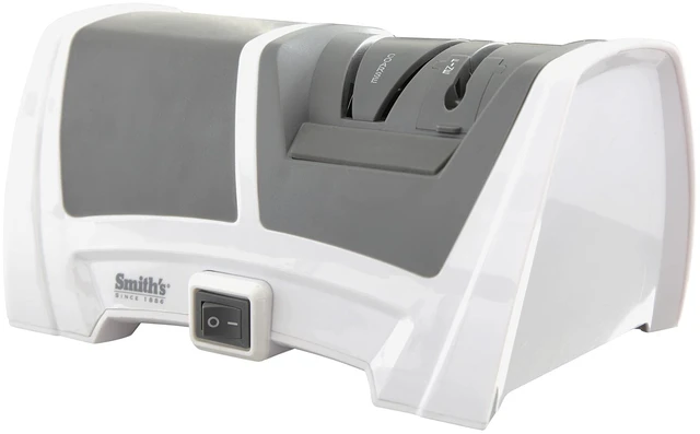Main image of 50378 Deluxe Diamond Electric Knife Sharpener, Grey/White - Professional Kitchen Tool - Dual Sharpening Slots, Blade Guides, + Non-Slip Base Straight Edge