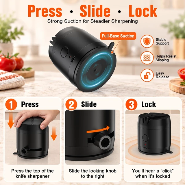Alt view image 2 of 7 - Electric Knife & Scissor Sharpener, Strong Suction Base, Hands-Free | 3-Slot Electric Knife Sharpening System Sharpens Dull Blades Quickly, Stable Operation, Compact & Easy to Store