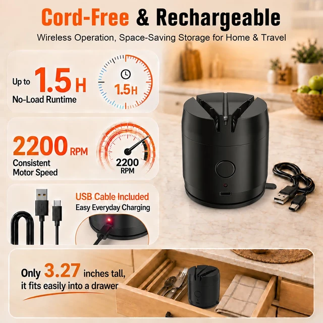 Alt view image 4 of 7 - Electric Knife & Scissor Sharpener, Strong Suction Base, Hands-Free | 3-Slot Electric Knife Sharpening System Sharpens Dull Blades Quickly, Stable Operation, Compact & Easy to Store