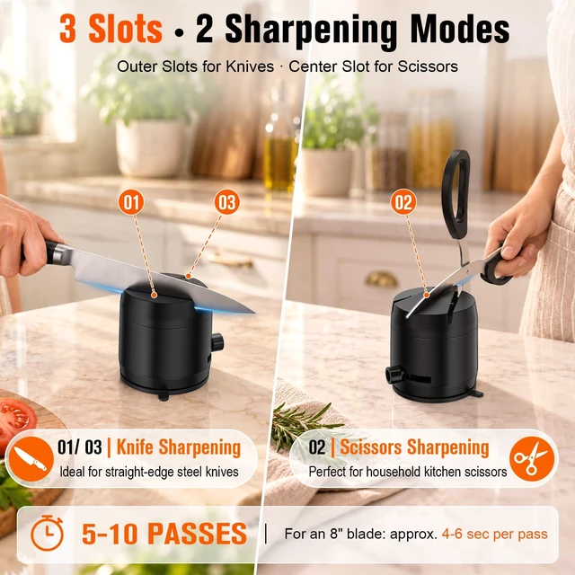 Alt view image 3 of 7 - Electric Knife & Scissor Sharpener, Strong Suction Base, Hands-Free | 3-Slot Electric Knife Sharpening System Sharpens Dull Blades Quickly, Stable Operation, Compact & Easy to Store