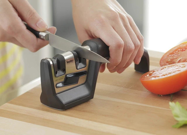 Alt view image 2 of 5 - 50101 Pull-Thru Knife & Scissor Sharpener Black/Silver Pull-Thru Knife Sharpener Left & Right-Handed Scissor Sharpener Coarse & Fine Sharpening Slots Straight & Serrated Blades