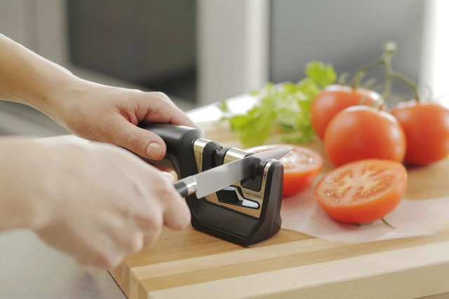 Alt view image 4 of 5 - 50101 Pull-Thru Knife & Scissor Sharpener Black/Silver Pull-Thru Knife Sharpener Left & Right-Handed Scissor Sharpener Coarse & Fine Sharpening Slots Straight & Serrated Blades
