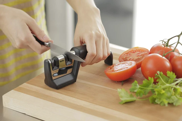 Alt view image 5 of 5 - 50101 Pull-Thru Knife & Scissor Sharpener Black/Silver Pull-Thru Knife Sharpener Left & Right-Handed Scissor Sharpener Coarse & Fine Sharpening Slots Straight & Serrated Blades