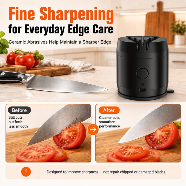 Alt view image 5 of 7 - Electric Knife & Scissor Sharpener, Strong Suction Base, Hands-Free | 3-Slot Electric Knife Sharpening System Sharpens Dull Blades Quickly, Stable Operation, Compact & Easy to Store