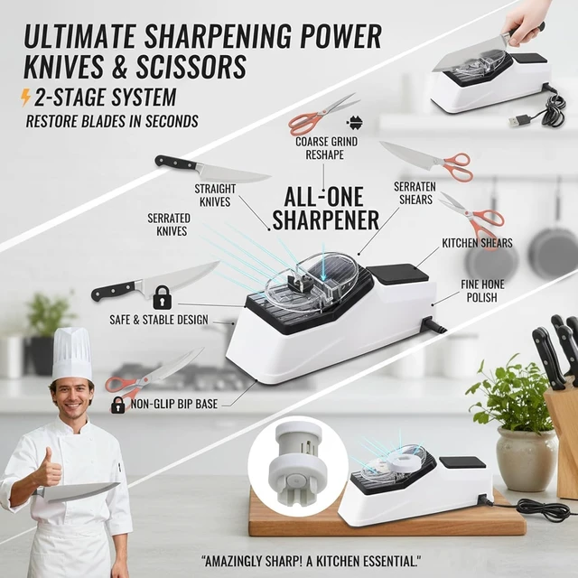 Alt view image 4 of 7 - Besyner Sharp Pro, USB Electric Knife Sharpener, With 5PCS Replacement Grinding Tools, Double Sided Knife Sharpener, Quick Sharpening & Polishing, Stable Non-slip Base Quick Sharpening & Polishing