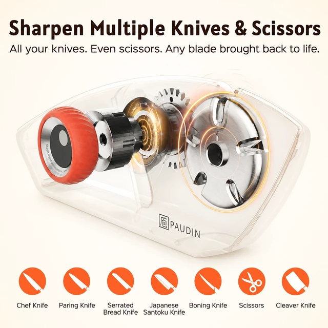 Alt view image 4 of 7 - Knife Sharpener, 5-Stage for Kitchen Knives & Scissors | Straight & Serrated Blades Manual Sharpener, Restores Dull Knives for Home Cooks and Everyday Cooking