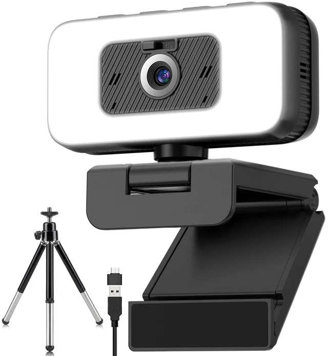 Main image of Webcam with Light, 2K Web Camera for Desktop Computer | Fixed Focus, 80° FOV, USB Plug and Play, PC Web Cam for Video Calls, Online Meetings (4 Buttons-Adjust Brightness/Flip/Zoom)