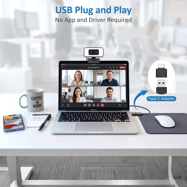 Alt view image 6 of 7 - Webcam with Light, 2K Web Camera for Desktop Computer | Fixed Focus, 80° FOV, USB Plug and Play, PC Web Cam for Video Calls, Online Meetings (4 Buttons-Adjust Brightness/Flip/Zoom)