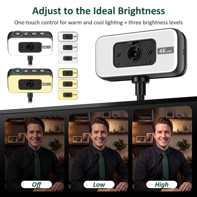 Alt view image 3 of 7 - Webcam for PC, 4K 30 FPS Streaming Camera with Light, for Desktop/Laptop | Computer Webcam with Microphone, Plug and Play USB Web Cam with Bracket, for Zoom Team Google Meet Webex OBS